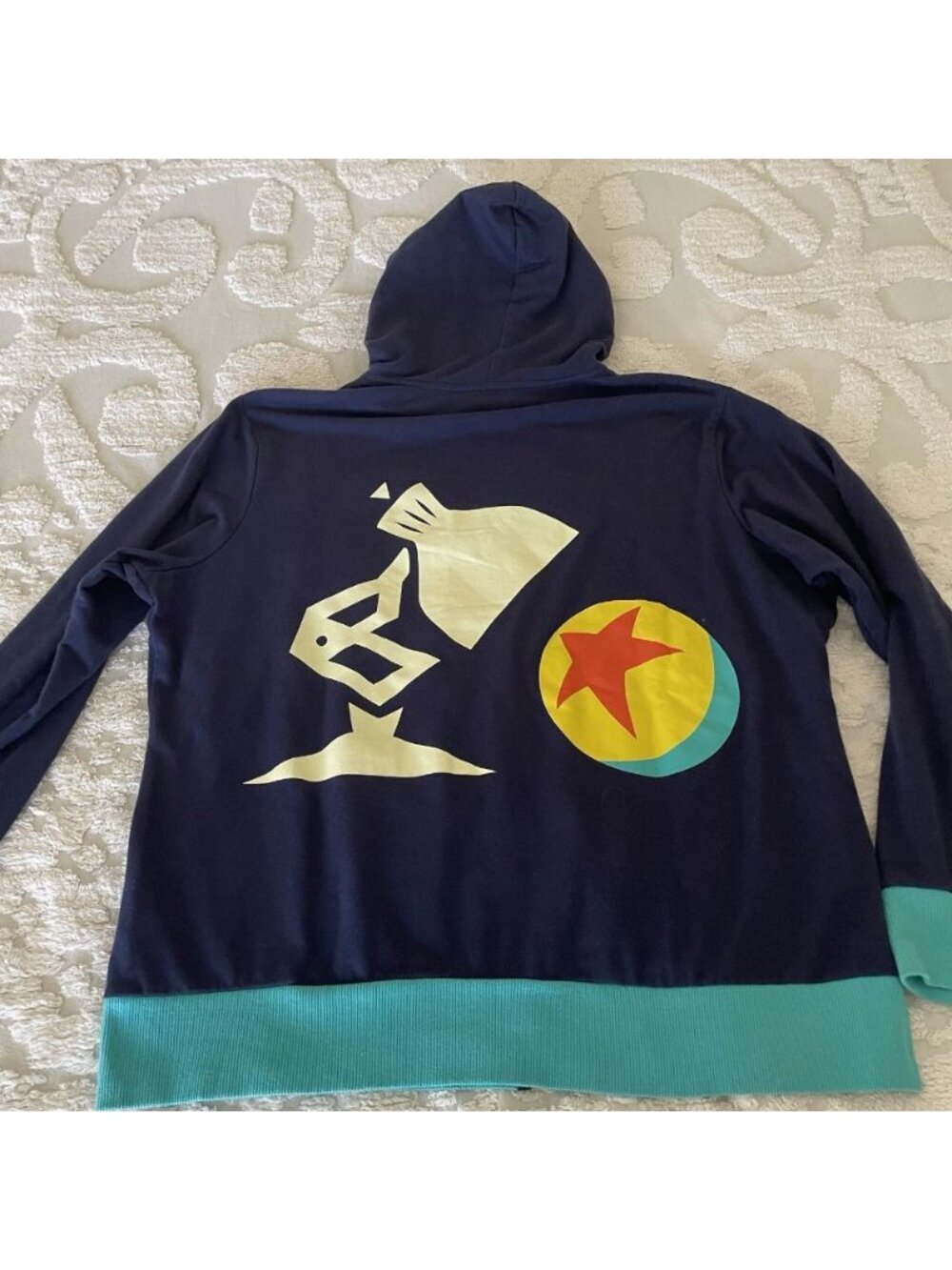 Disney Pixar Women Hoodie 2X Blue/Aqua Graphic Full Zip Lightweight Sweatshirt